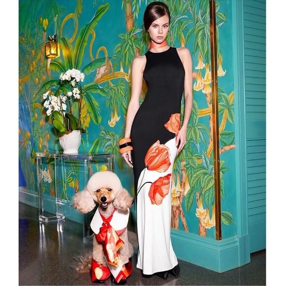 Alice + Olivia Pania Floral Colorblock Maxi Dress in Dream Life Black Size 0 - Picture 1 of 8